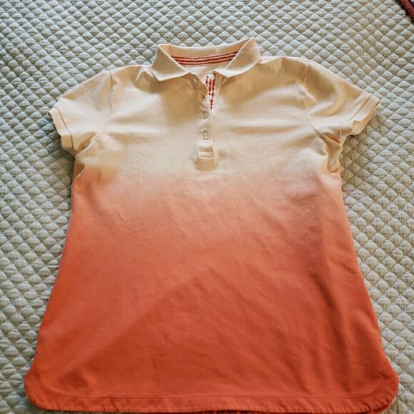 Lands End Womens Polo Shirt Orange Peach Ombre Casual Summer Top Golf Size Large - Picture 12 of 15